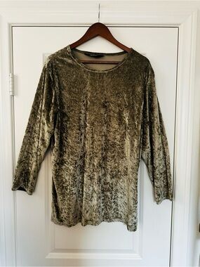 Sage Green Crushed Velvet Long Sleeve Top Fall Luxe Romantic Blouse Tunic XL